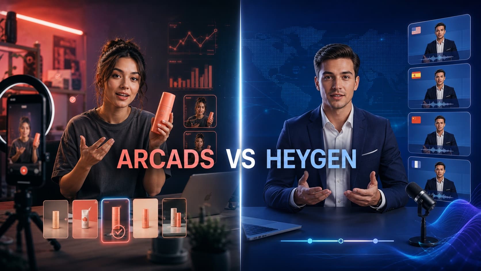 Arcads vs HeyGen：UGC 广告素材和数字人营销视频怎么选？