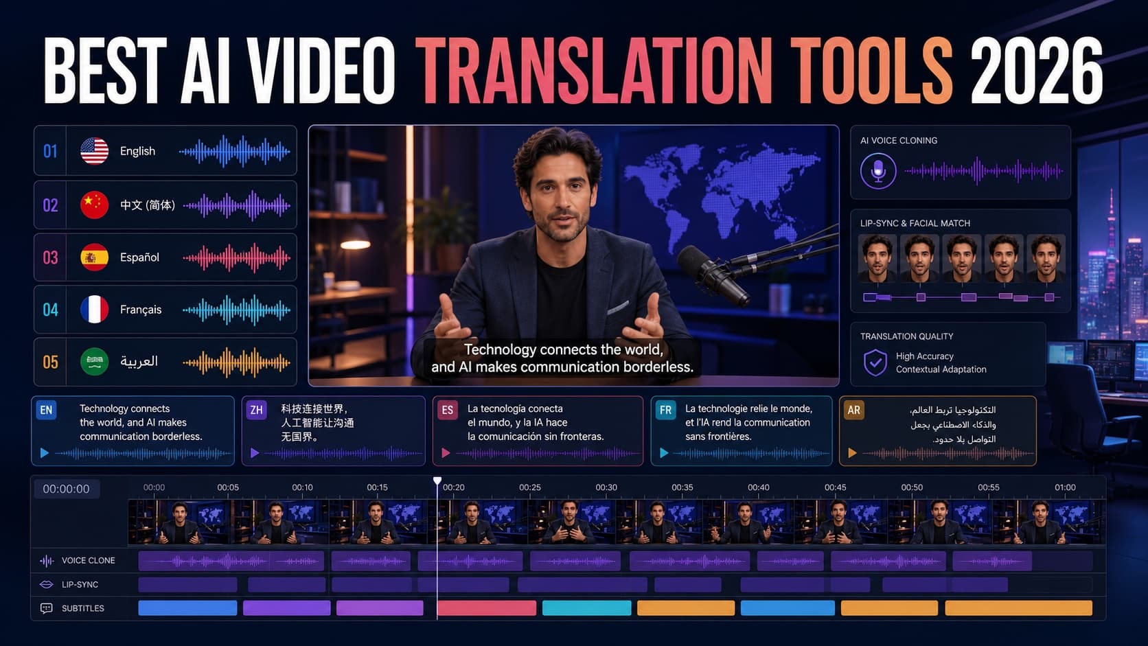 Best AI 视频翻译工具 2026：配音、声音克隆、Lip-sync 与团队本地化推荐